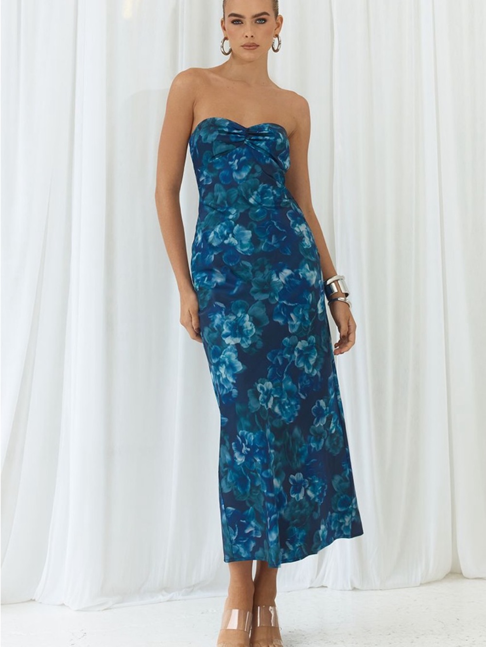 Runaway The Label Strapless Blue Floral Slip Dress